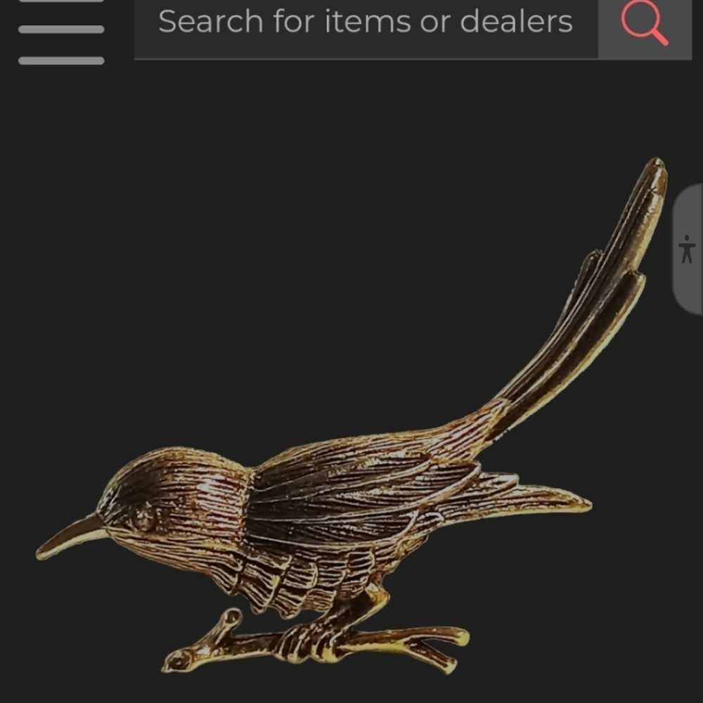 Vintage Wren Songbird on Branch Brooch Rhinestone Eyes Pin